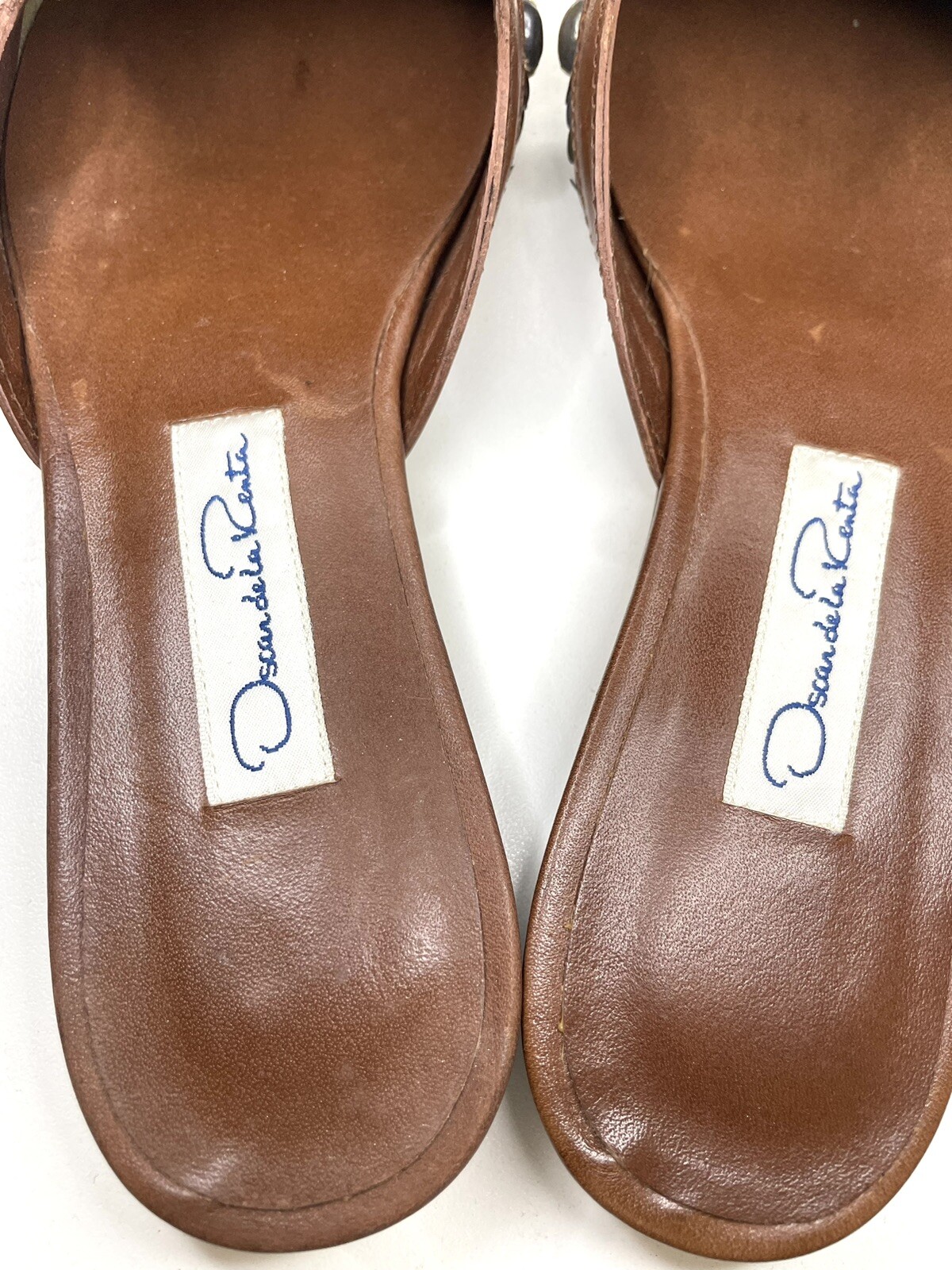 Oscar de la Renta Embellished Canvas & Leather Sequined Mules Size 36 Shoes