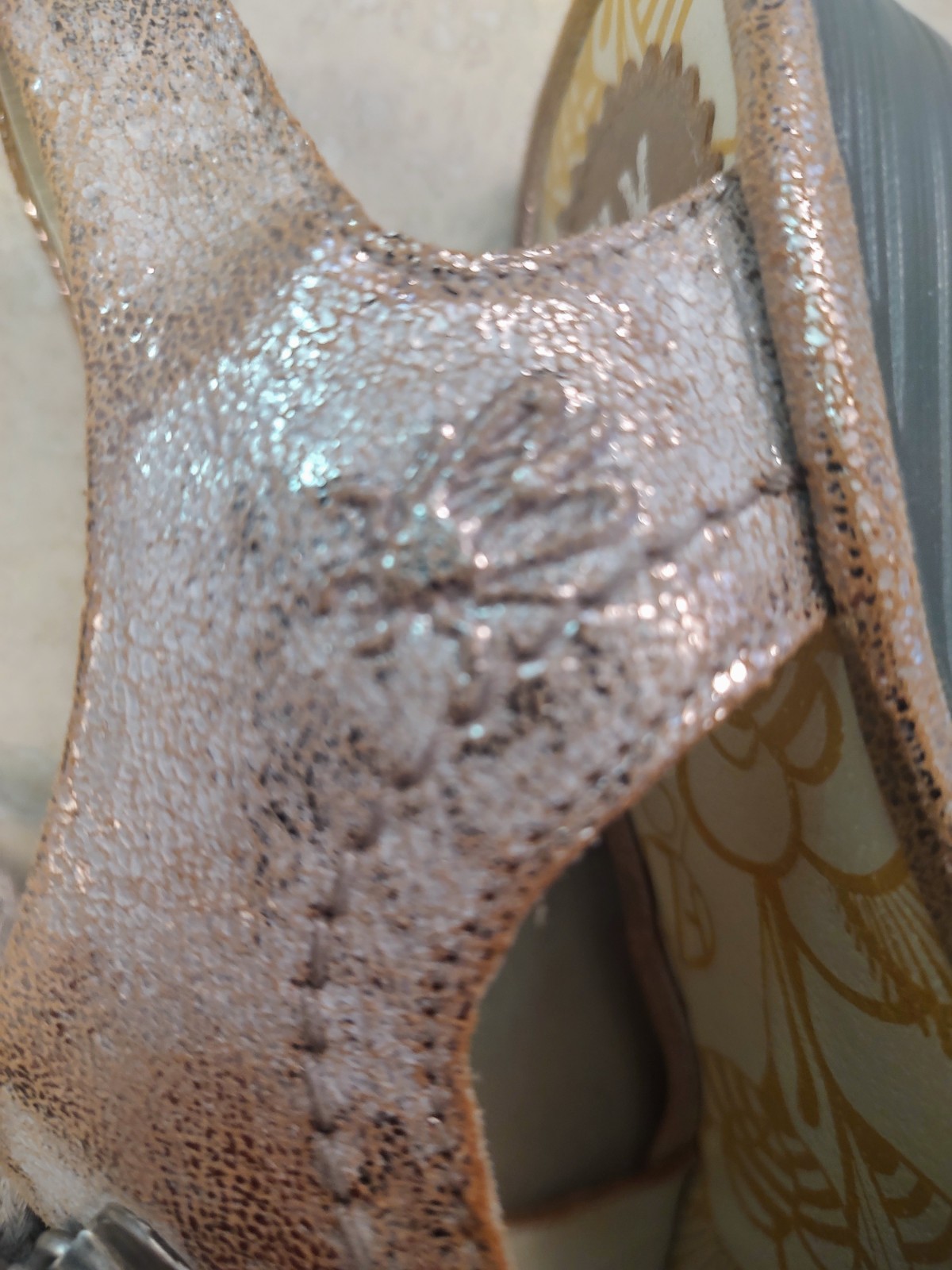 Fly London Platform Wedge Designer Leather Shoes Golden Metal Portugal