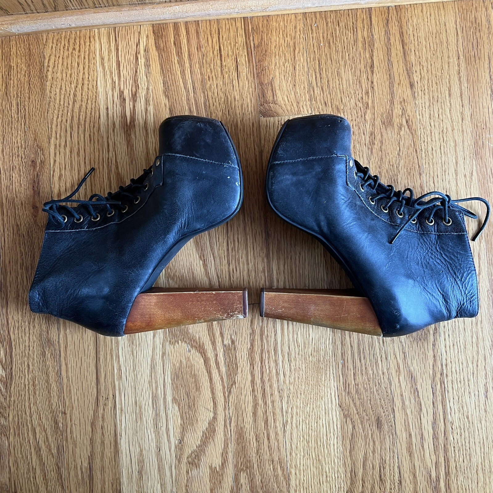 Jeffrey Campbell Havana Last ‘Lita’ Black Leather Platform Heeled Boots size 6 M