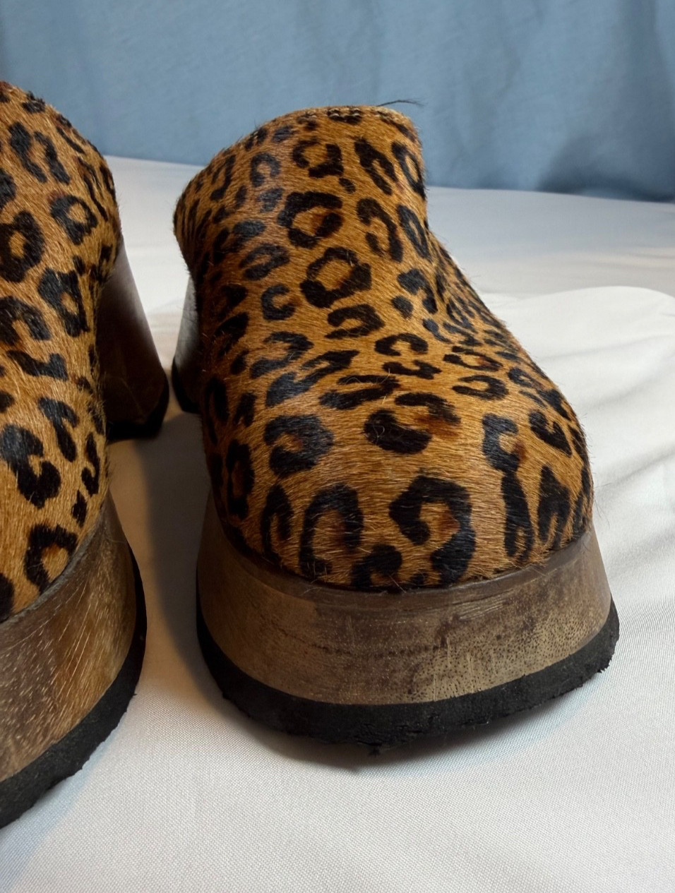 Womens 9 Bongo Leopard Platform Clog Mules Wood Slip On Shoes Y2K Vintage Rare