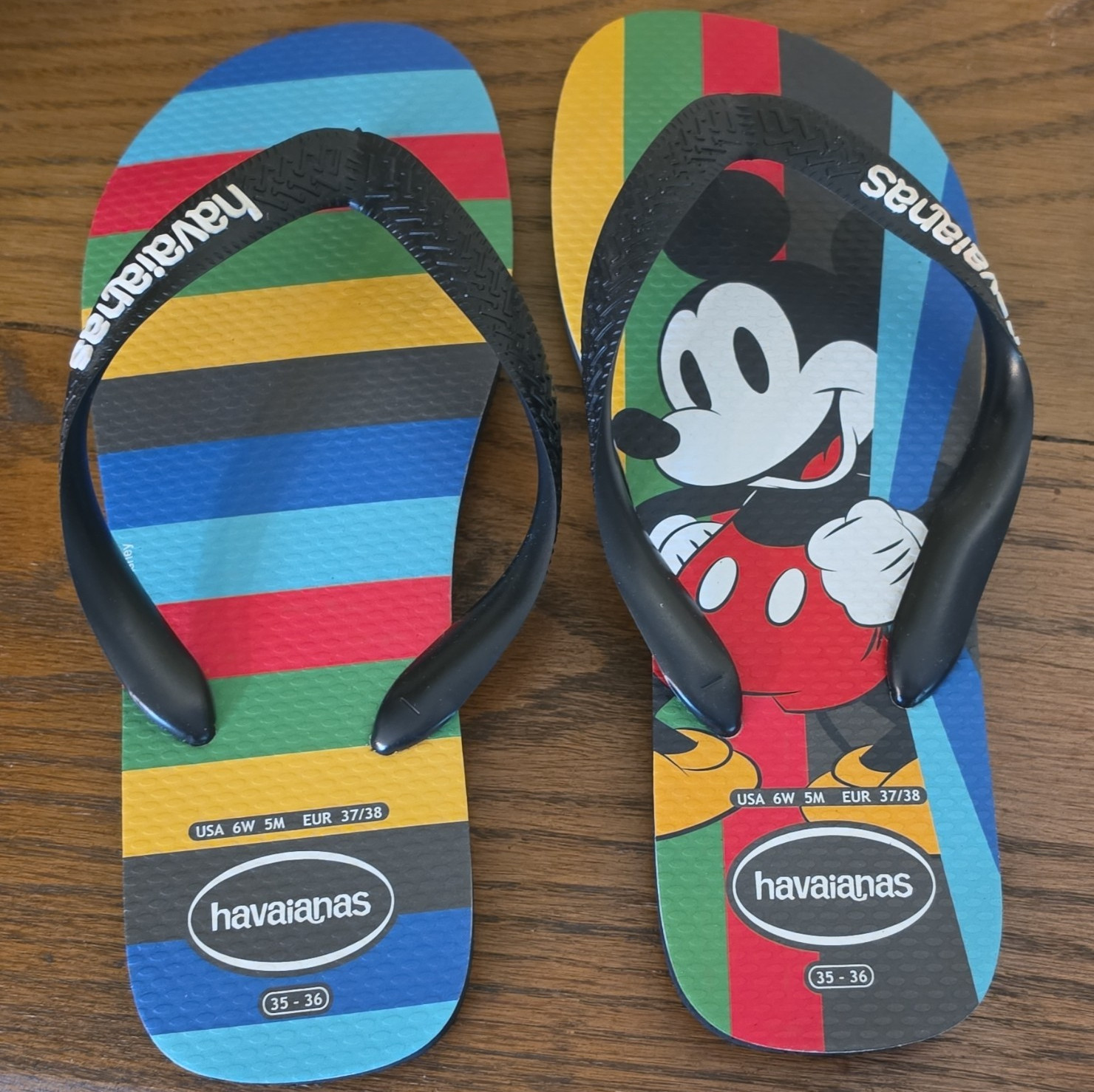 Havaianas Disney Mickey Mouse Striped Multicolor Flip Flop Sandals US 6 EU 37/38