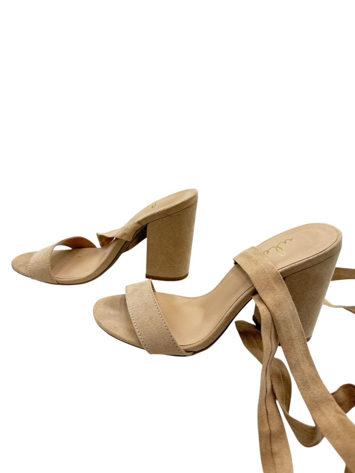 Size 7.5 Women’s Lulus Alta Light Nude Suede Lace Up Block Heel Sandals Boho