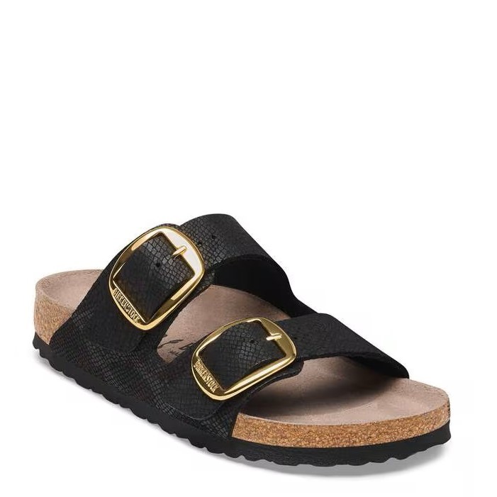 BIRKENSTOCK ARIZONA BIG BUCKLE PYTHON BLACK MEDIUM/NARROW WIDTH SLIDE SANDALS