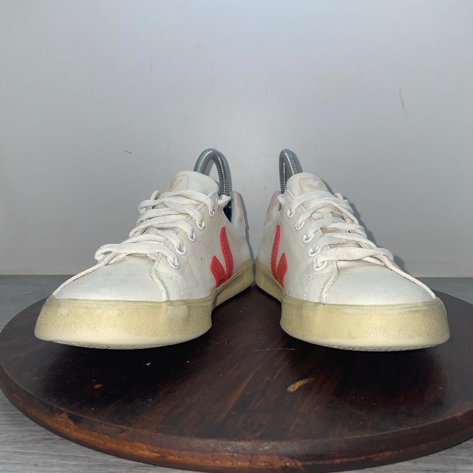 Veja Esplar Logo Sneakers Women’s Size 7 White Red Shoes Classic Comfort Canvas
