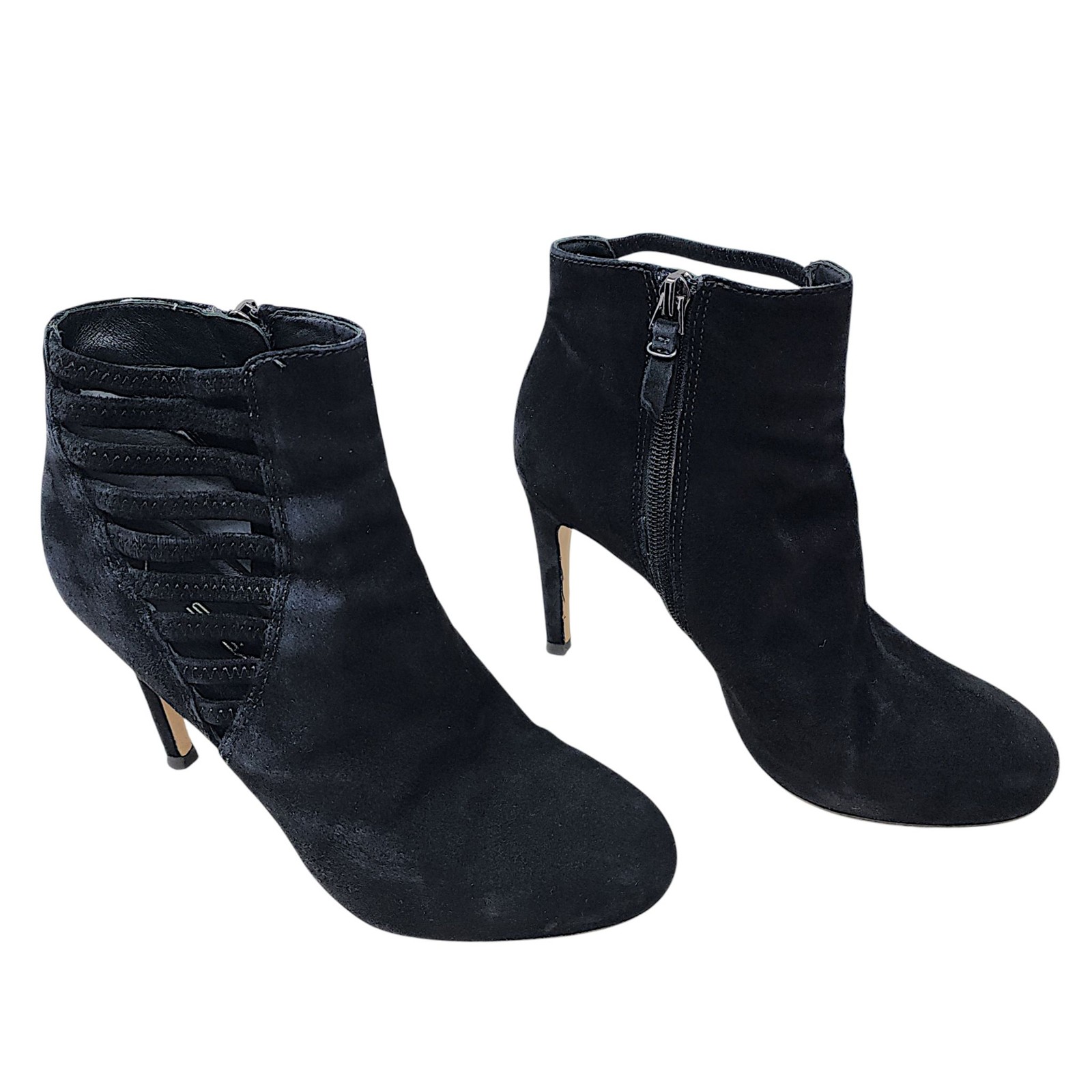 VIA SPIGA Ankle Boot Women 6M Black Suede Leather Stiletto 3.75″ Cutout Designer