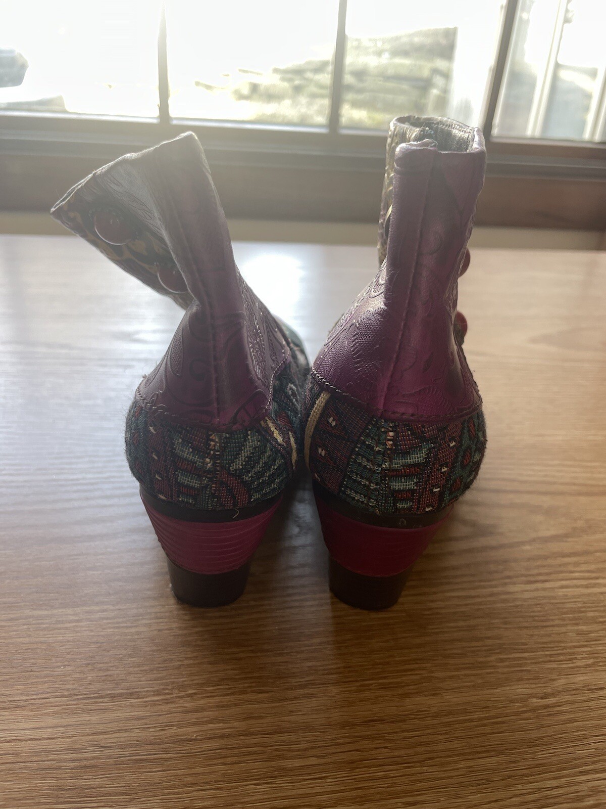 Socofy colorful womens leather boots size 38, with a side zip and a 2 3/4 heel