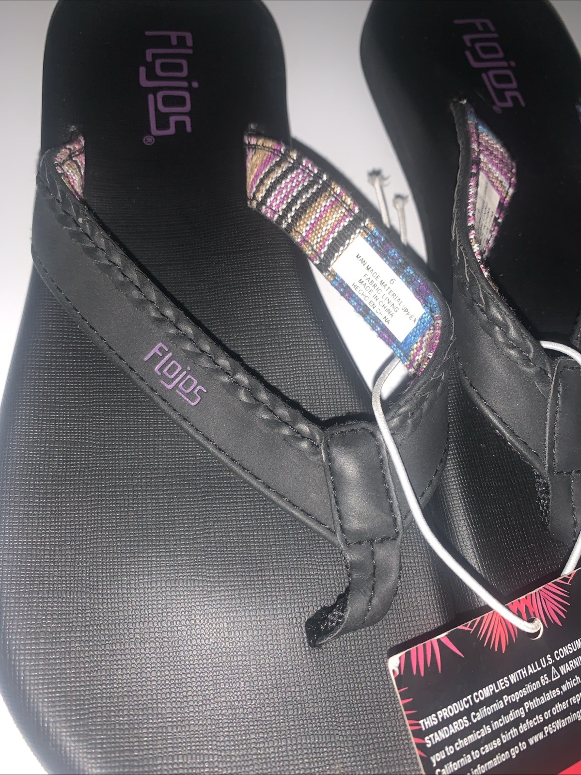 NEW Flojos Ladies Flip Flops Sandals BLACK SIZE 6 Memory Foam