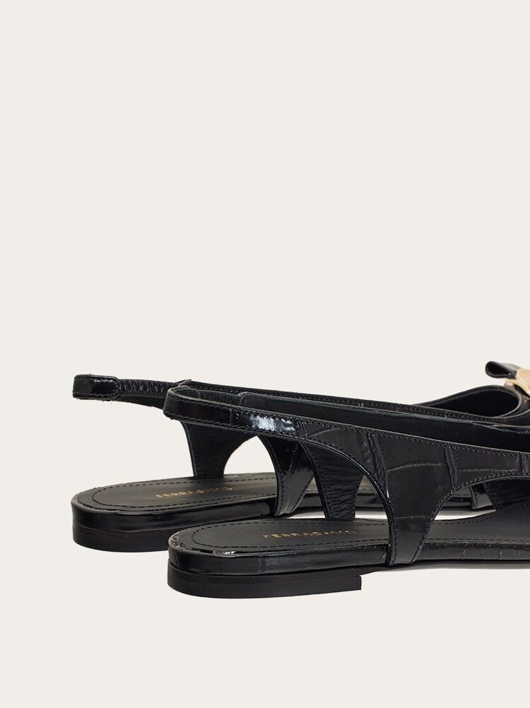 FERRAGAMO WOMEN’S BLACK LEATHER SLINGBACK SHOE MSRP $800