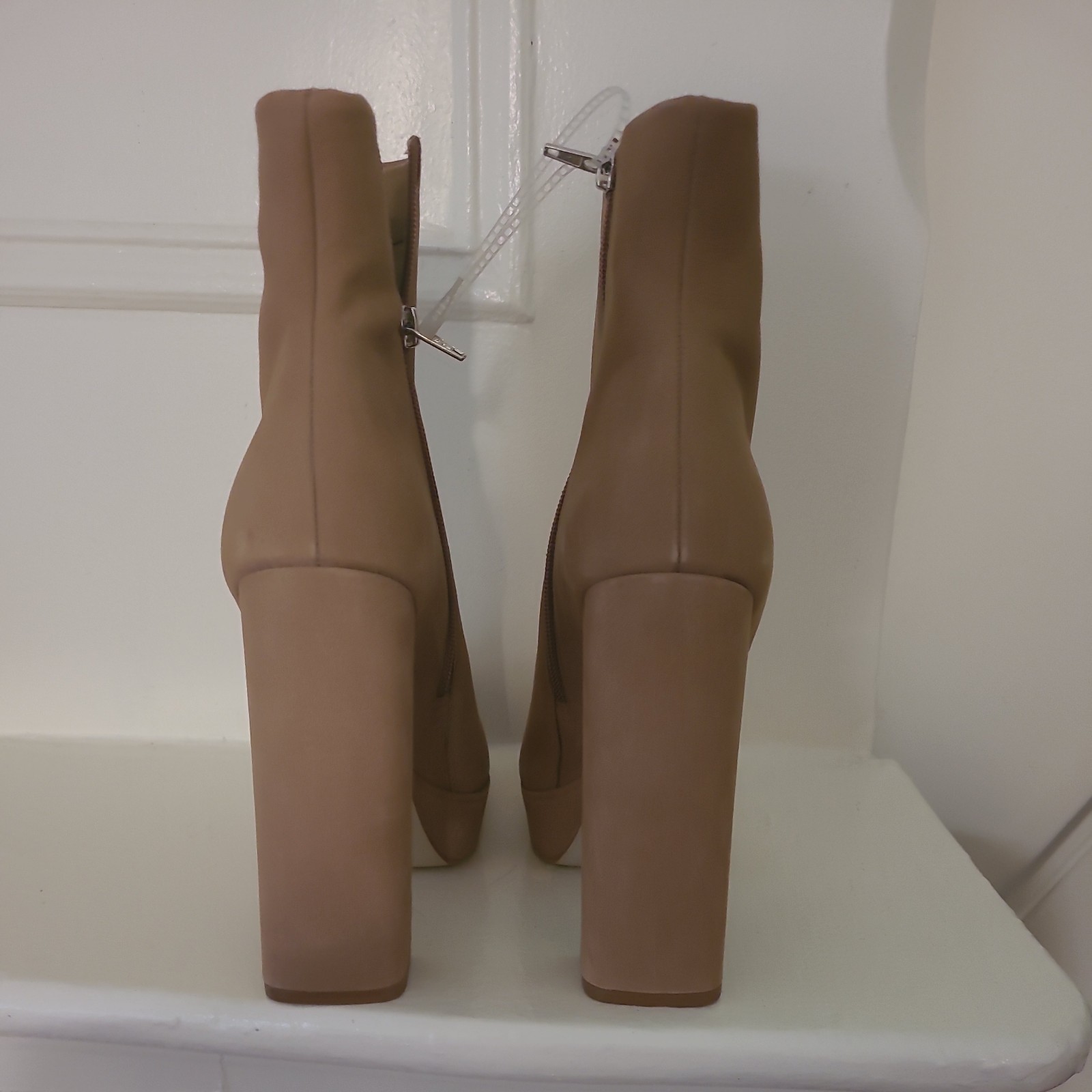 Beige Faux Suede Platform Block Heel Ankle Round Toe Women’s Solid Boot