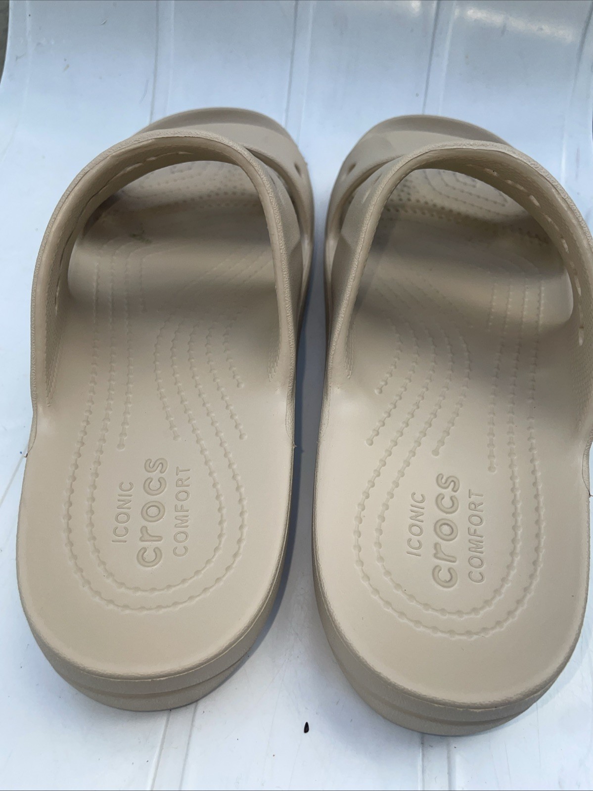 Crocs Baya Platform Cream Slip On 2 Strap Slide Flip Flop Sandals Women Size 7