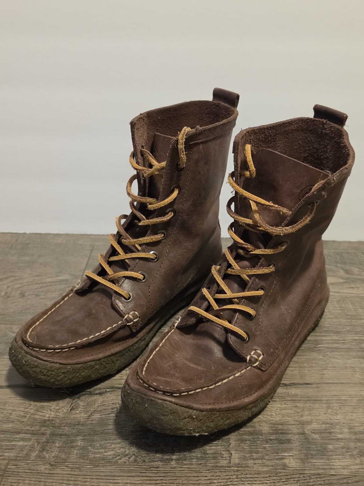 SeaVees 7 Eye Trail Boots Womens 7.5 Walnut Brown Leather Moc Toe Gorpcore