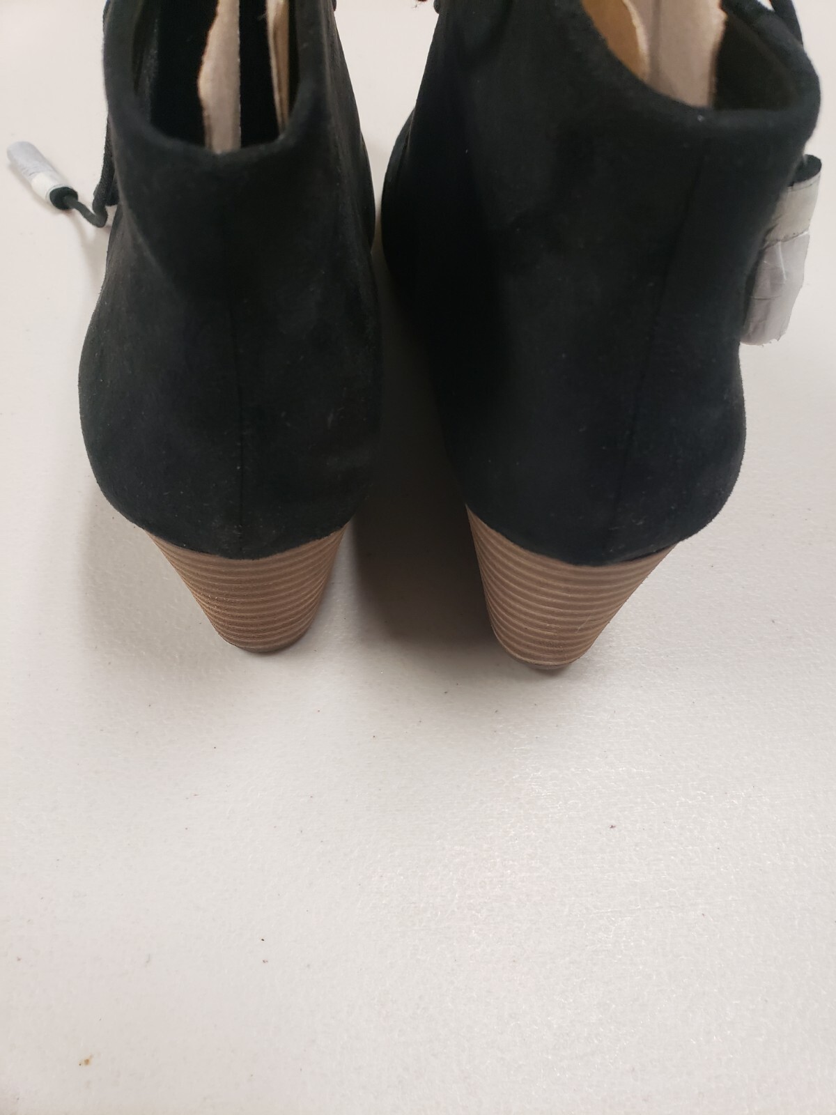 NIB Dr. Scholl’s Women’s Dakota Booties Black Microfiber Suede Tie Wedge Size 9