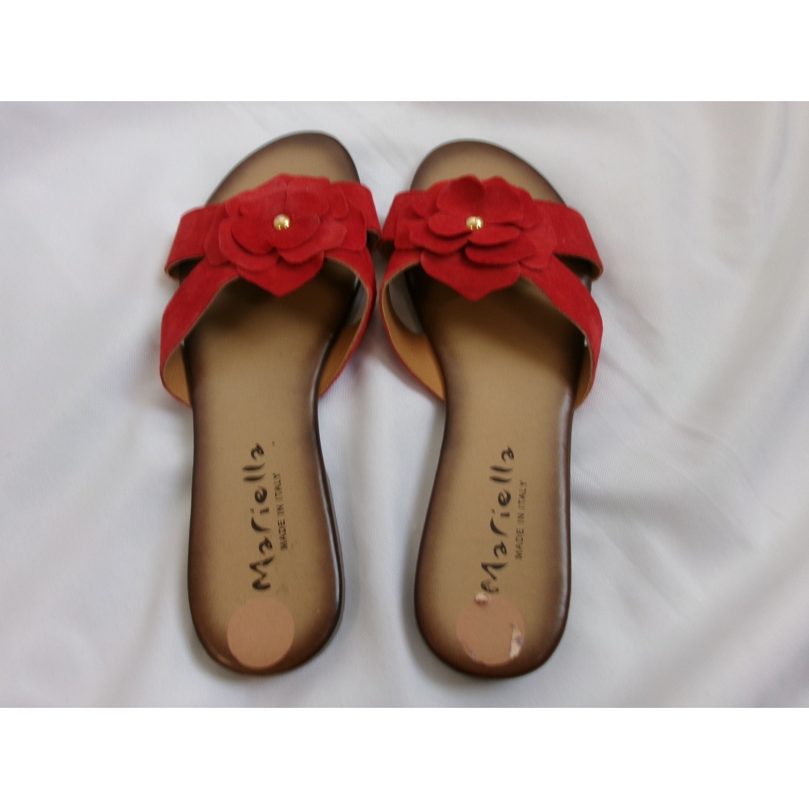 Mariella Red Floral Suede Slide Sandals Women’s Size 8 NWOT Italy