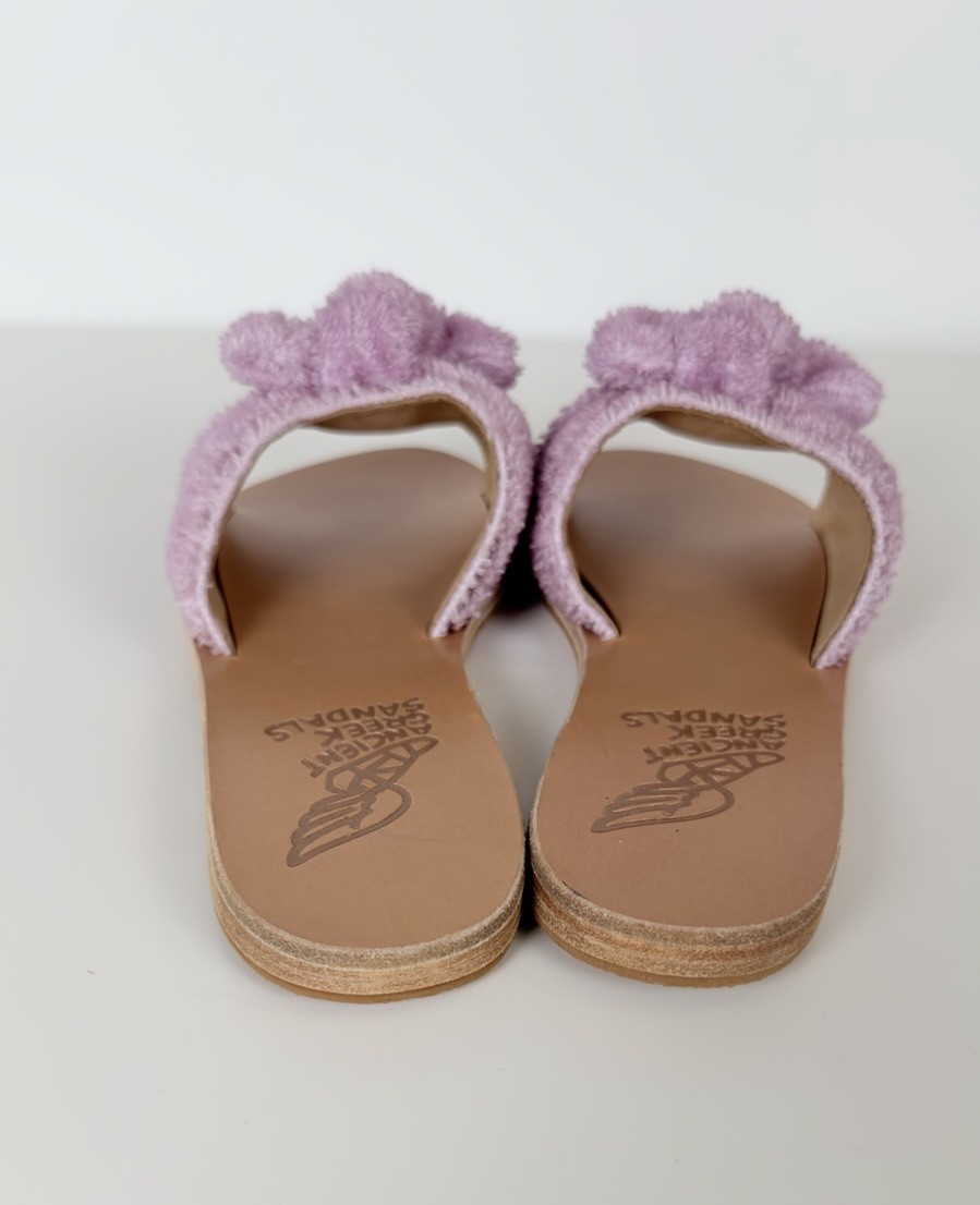 Ancient Greek Sandals Purple Terry Cloth Bow Slide Sandals NWOB Dust Bag EU 37