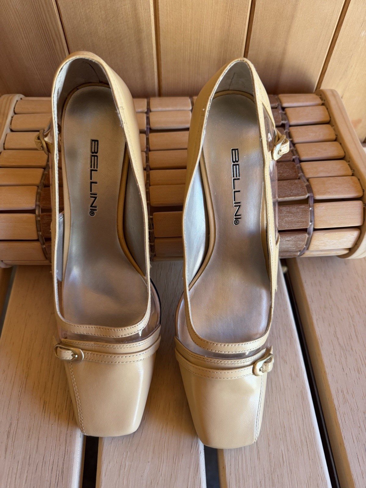Vintage Bellini Pumps Size 8 M Yellow Clear Vinyl Square Toe Block Heel NWT 90s