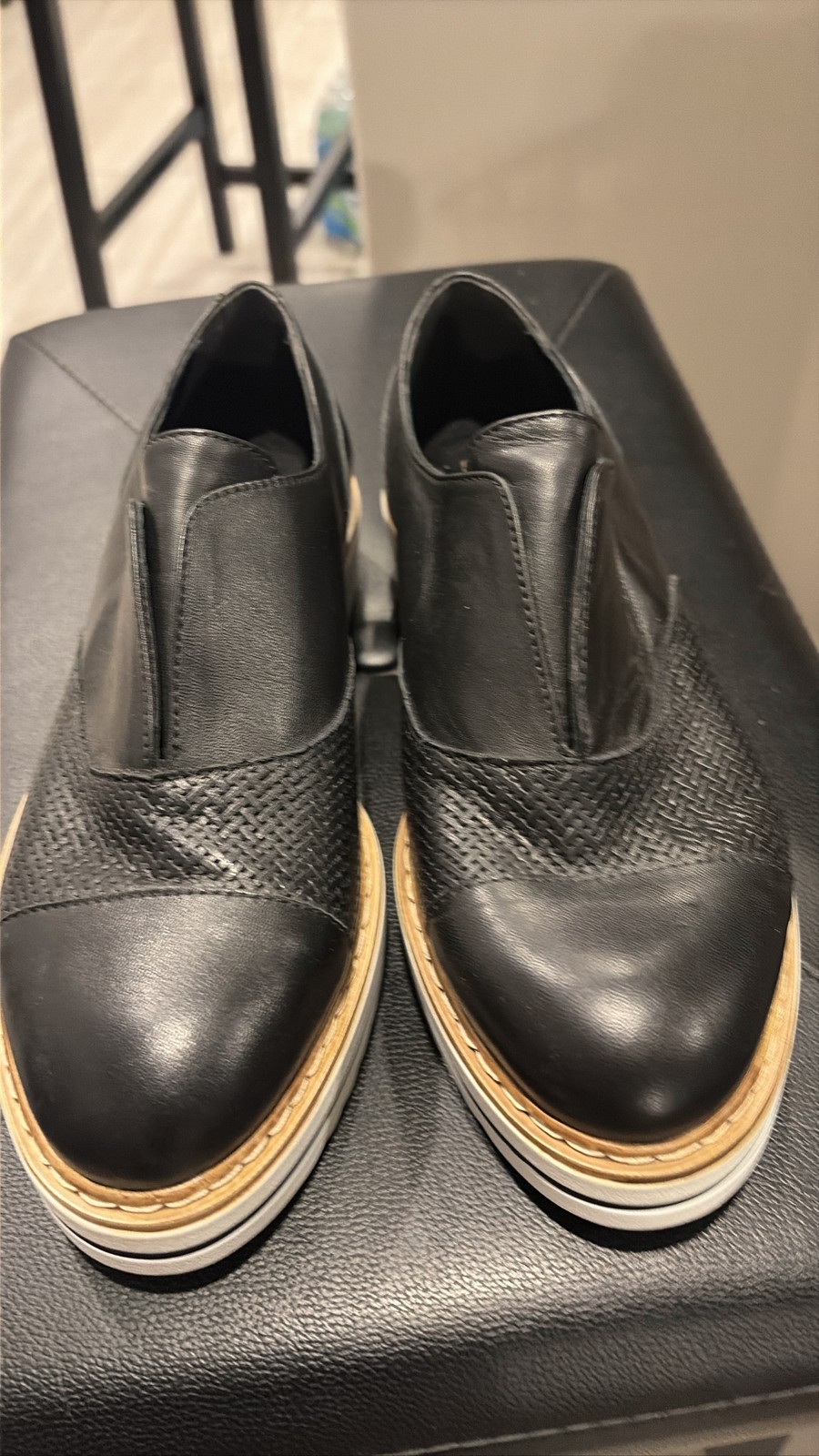 Summit by White Mountain Brody Black Leather Platform Oxfords Shoes EU 36 Italy
