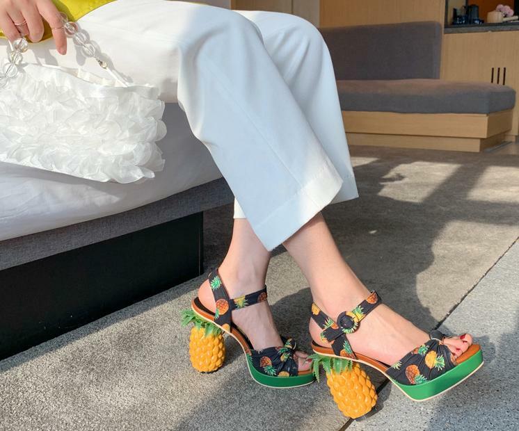 Women’s Sandals Print Pineapple High Heels Shoes Party Show Ball Gown Plus Size