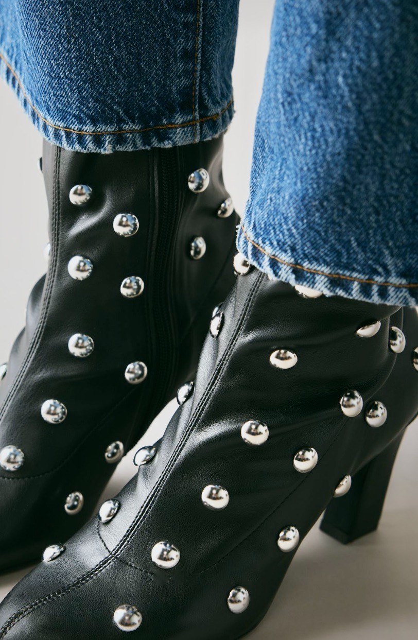 Anthropologie Maeve Studded Stretch Ankle Boots Black Silver Studs 37/ 6-6.5 NIB