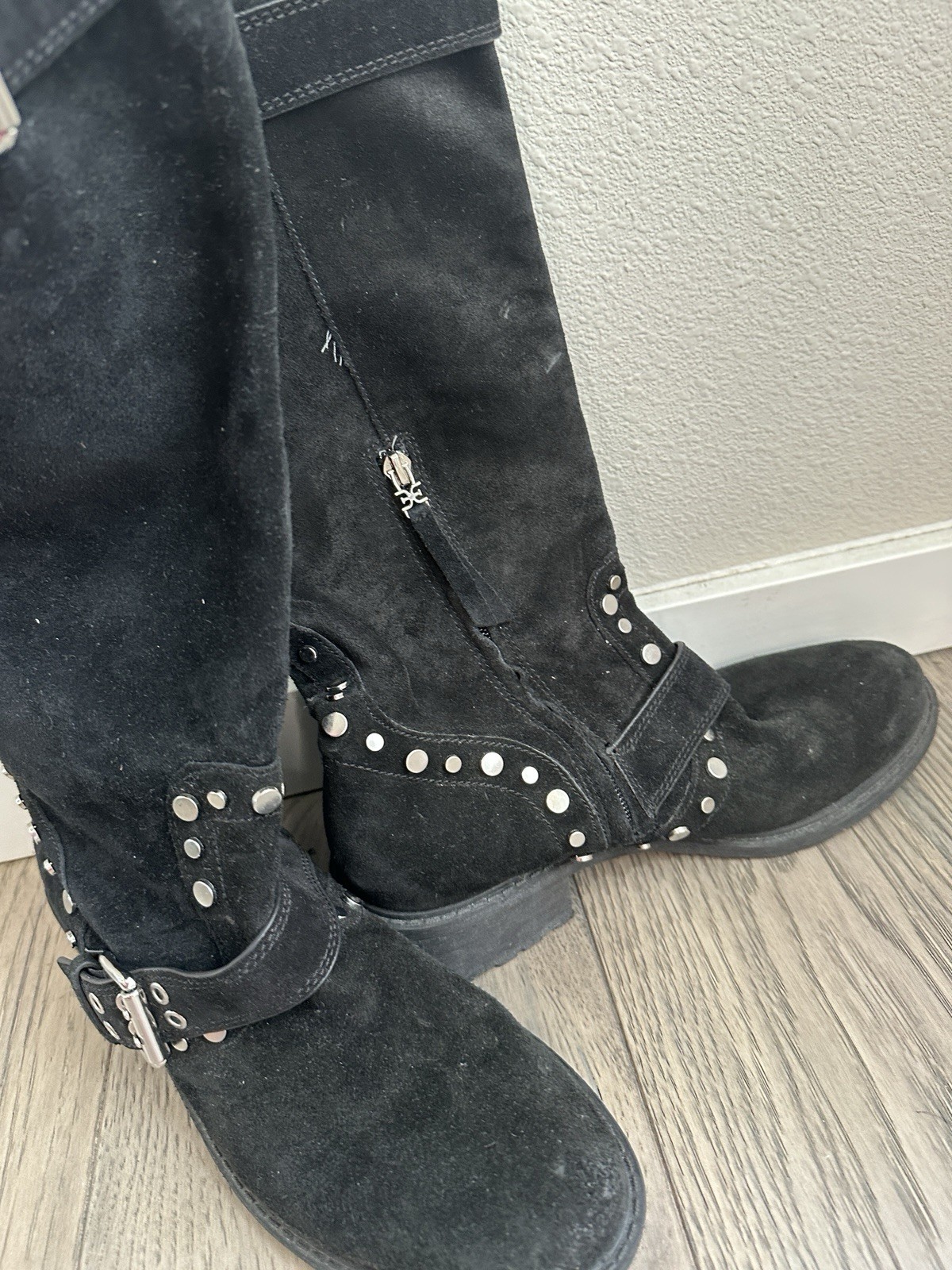 Sam Edelman Deryn Studded Suede Knee High Boot Women Size 8.5 Black