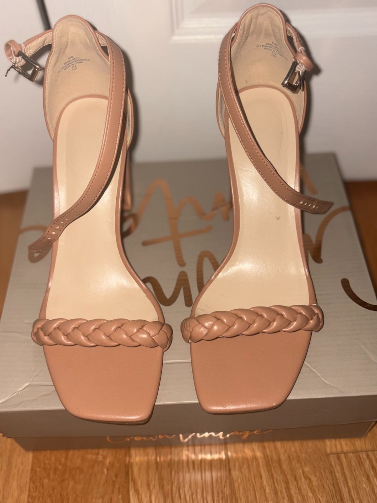 Nine West Tan High Heel Open Toed Shoes with a Braided Design