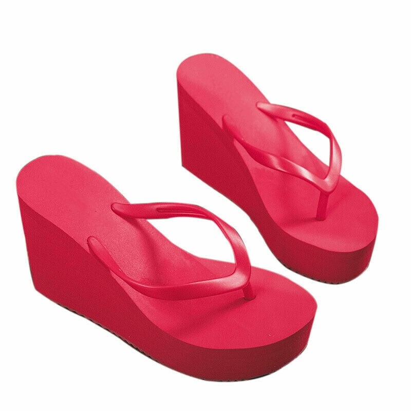 Womens Wedges Flip Flops Summer High Heels Sandals Platform Slippers Solid Shoes