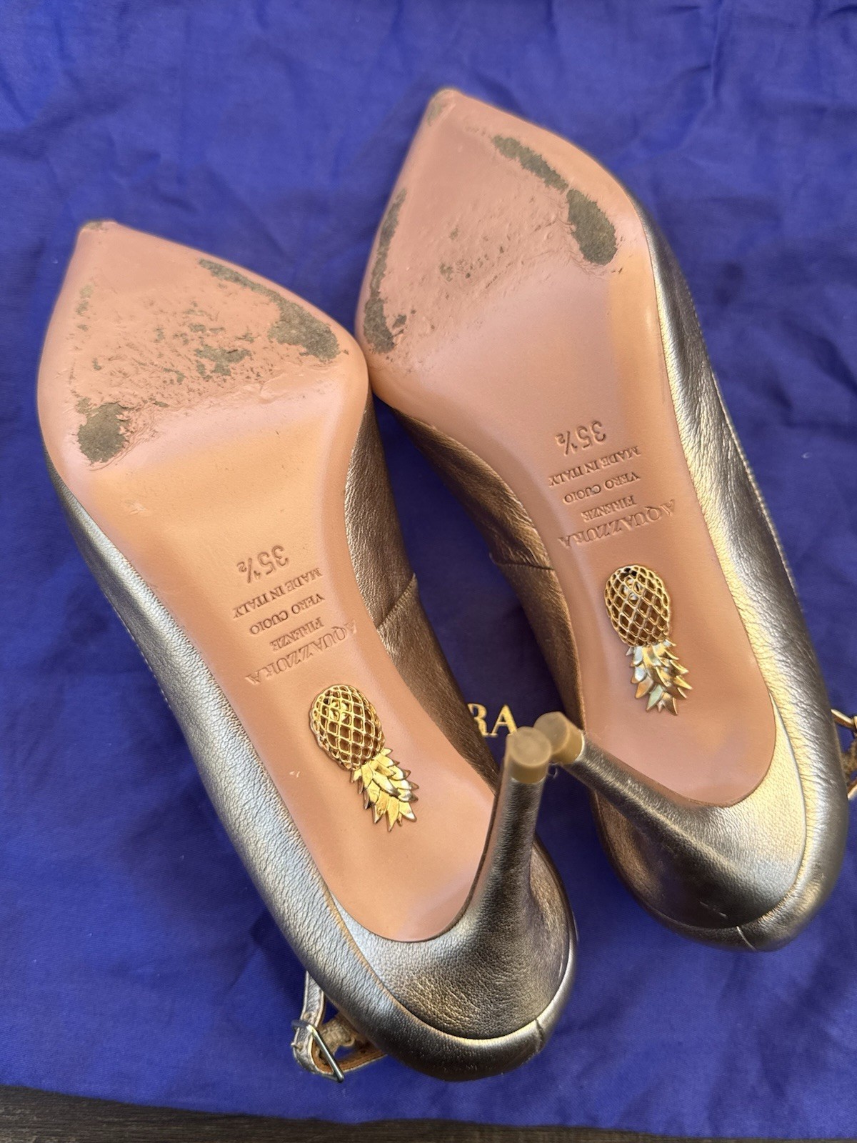 Aquazurra Gold Leather Heels