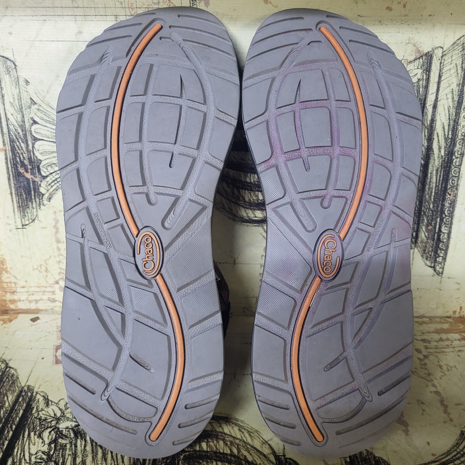 Size 10 Chaco Z Cloud X2 Toe Strap Classic Sandals Women’s ZigZag Orange Gray