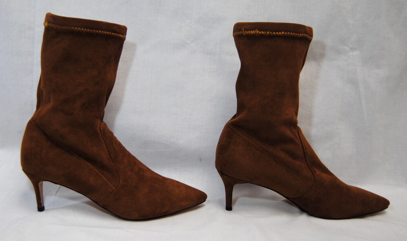 Divanne Womens Ankle Boots Pointed Toe Mid Calf Stretchy Suede Kitten Heel T2363