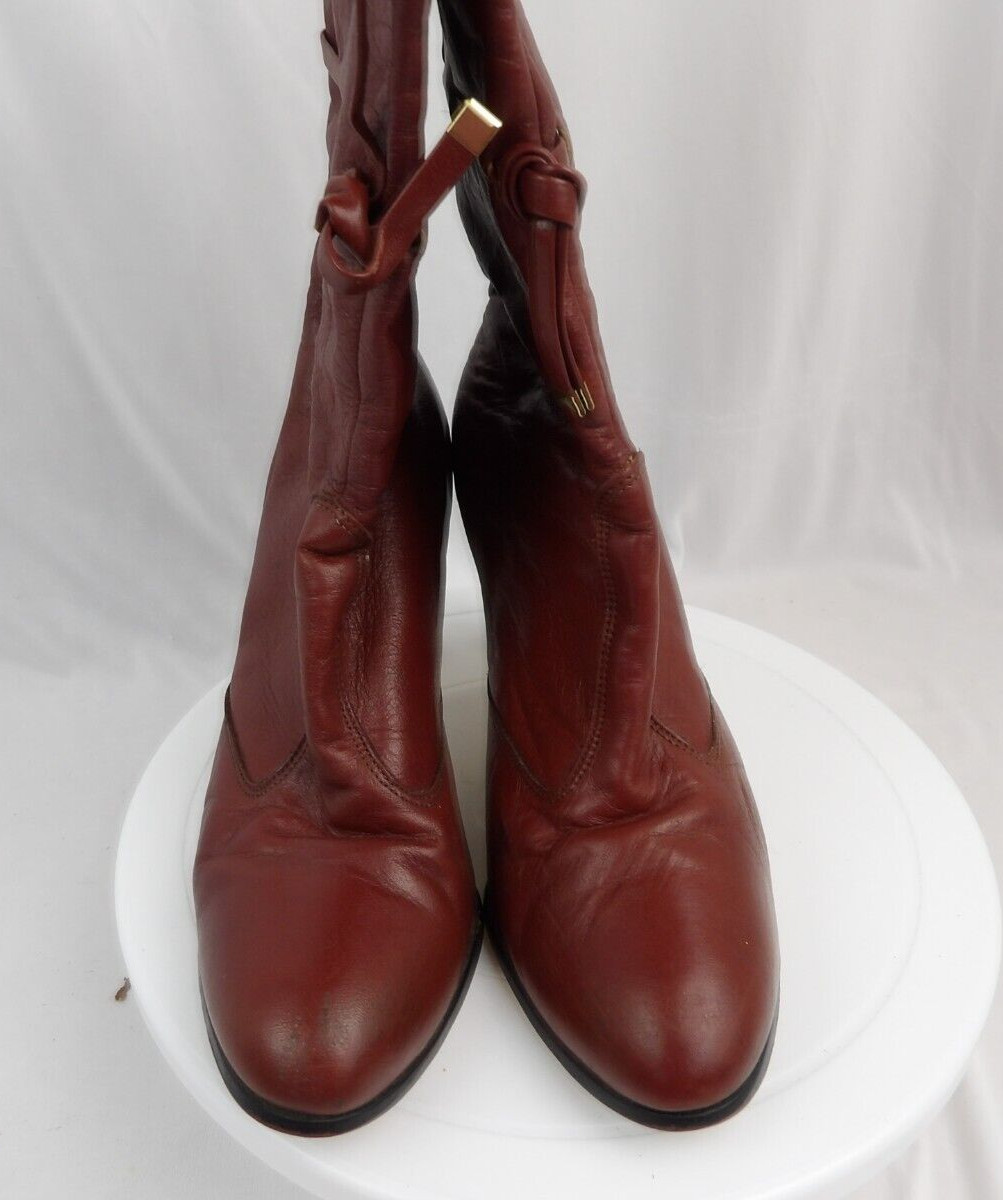 Vintage 1970’s Mid-Calf Burgundy Red Boot’s Woman’s Size 8.5 /3.25 In. Heel
