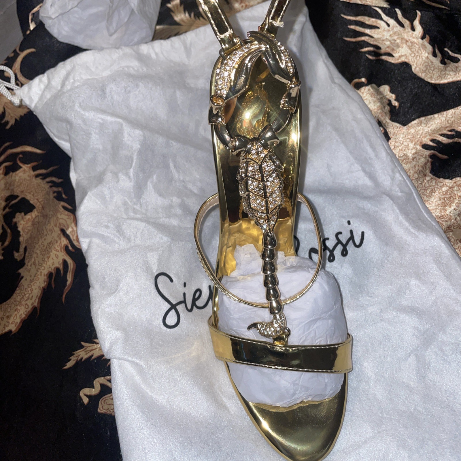 Sienna Rossi Pia Rhinestone Scorpion Strap Sandals In Gold