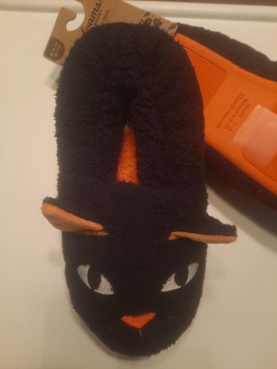 NWT Dearfoams Memory Foam Halloween Black Cat Kitty Fuzzy Womens 9-10 Men 7-8