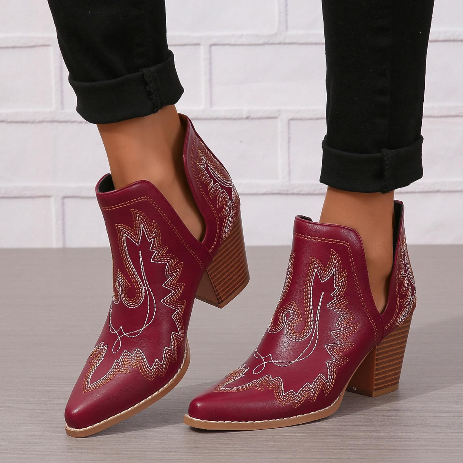 Cowboy Boots for Women Cowgirl Ankle Western Embroidered Stitched Pointed Toe
