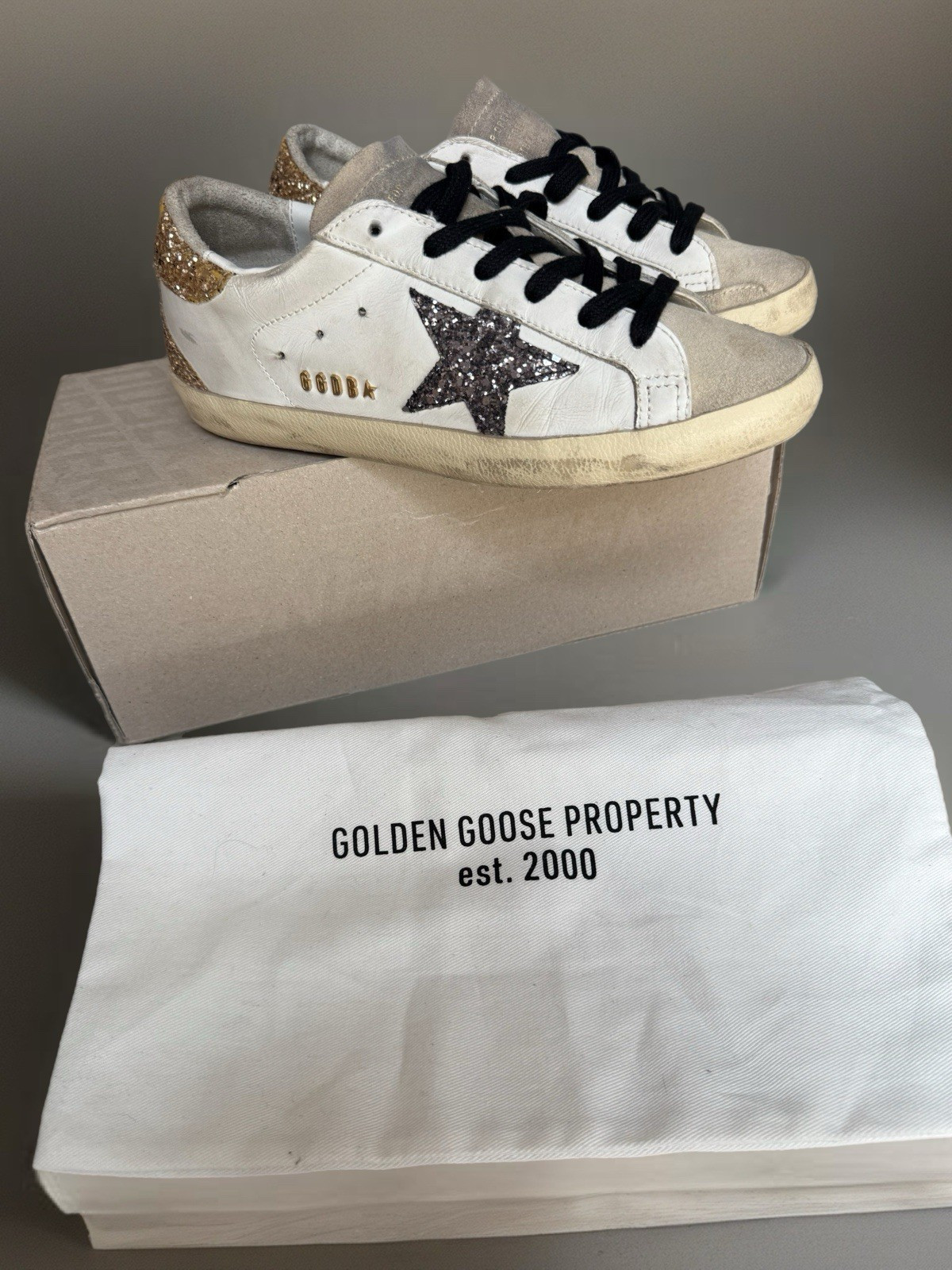 Size 6 or size 36 EU -Golden Goose Superstar White Gold Glitter GWF00102-F005358