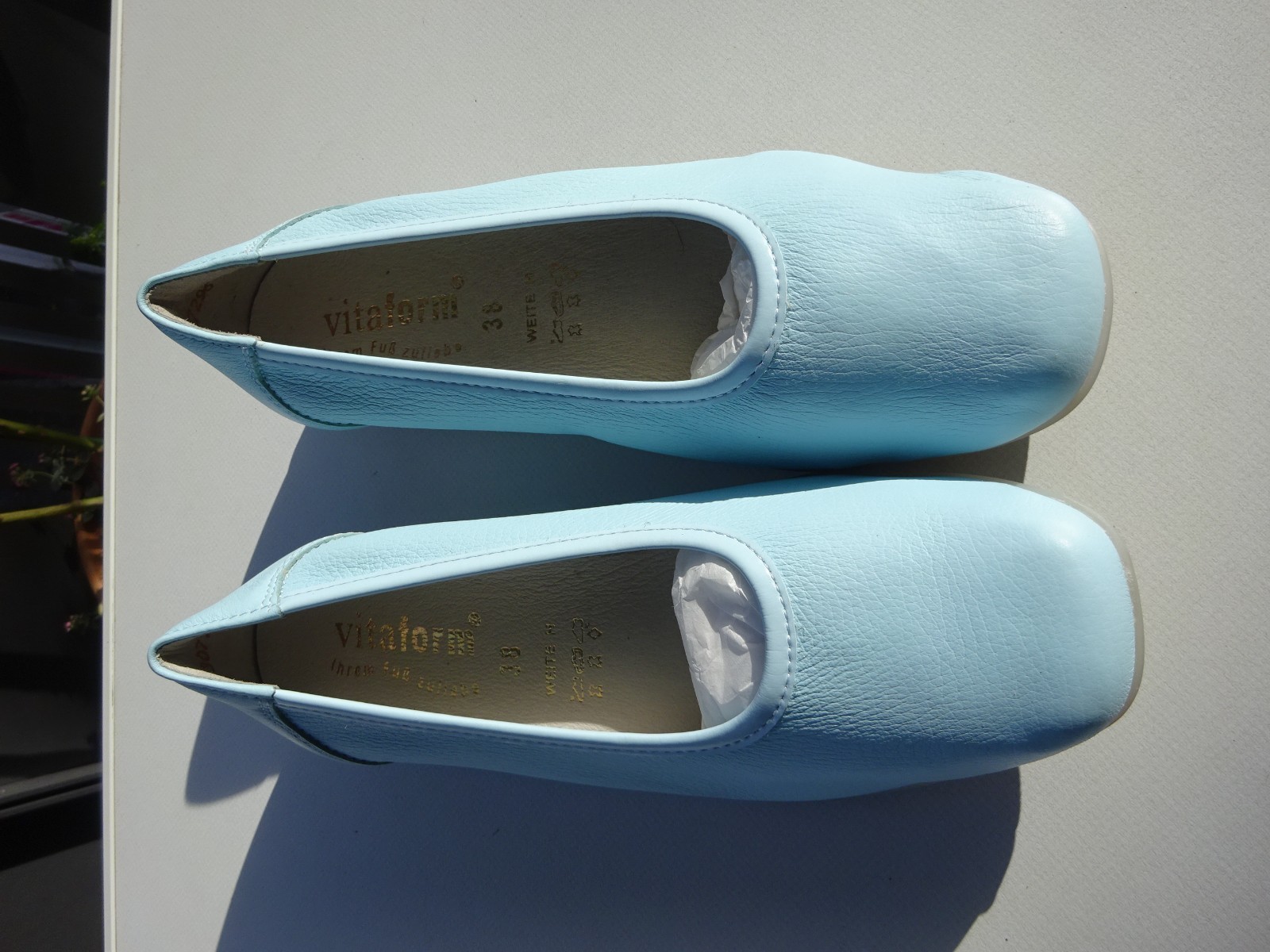 Vitaform women’s ballet flats leather deerskin rubber edge light blue Germany size 38 H New