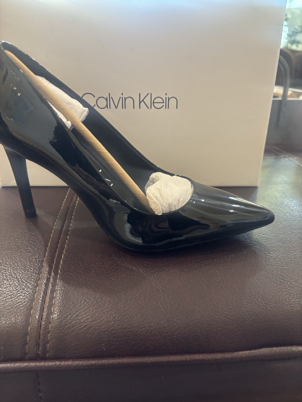 Calvin Klein Black Patent Leather Pointed Toe Stiletto Pumps US 5 M