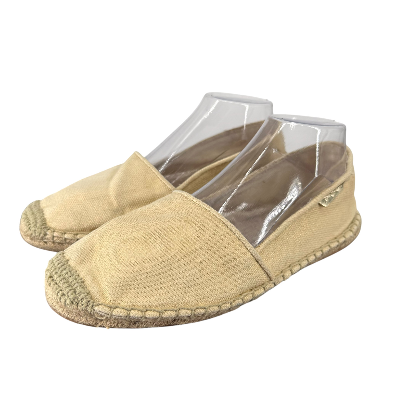 Lilly Pulitzer Lia Espadrille Flats 10 Beige Gold Canvas Slip On Round Toe Jute