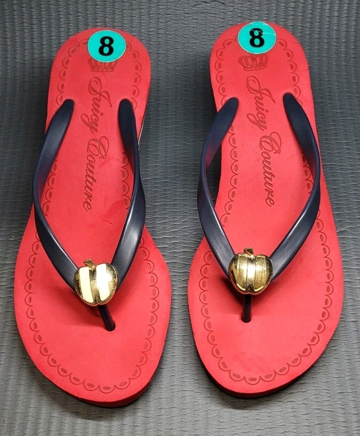 Juicy Couture «Laney» Wedge Thong Vintage Y2K Gold Apple J263000 Red Sz 8 RARE