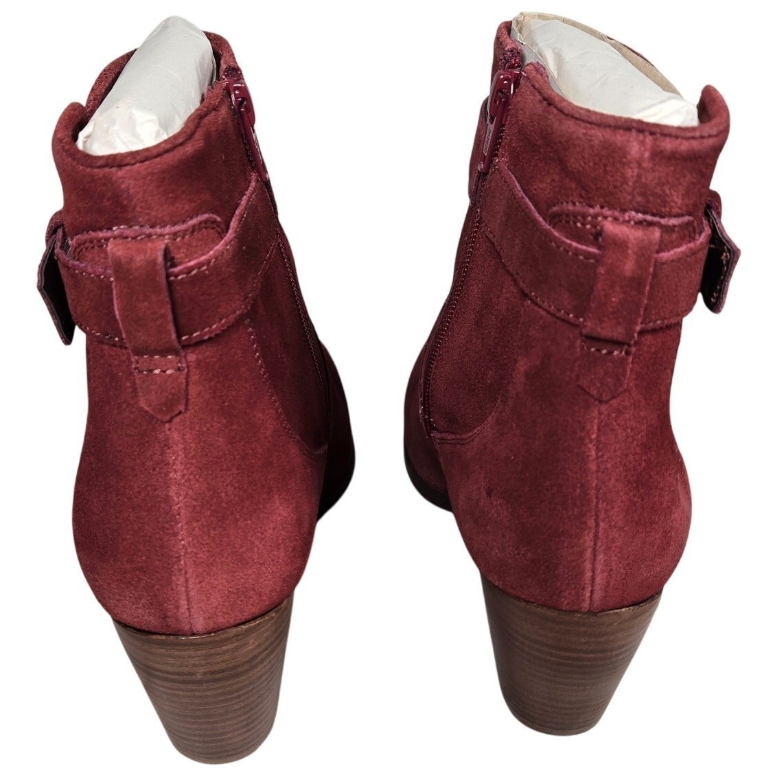 Diba Sleek Bootie Burgundy Suede Leather Ankle Boots Block Heel Size 10