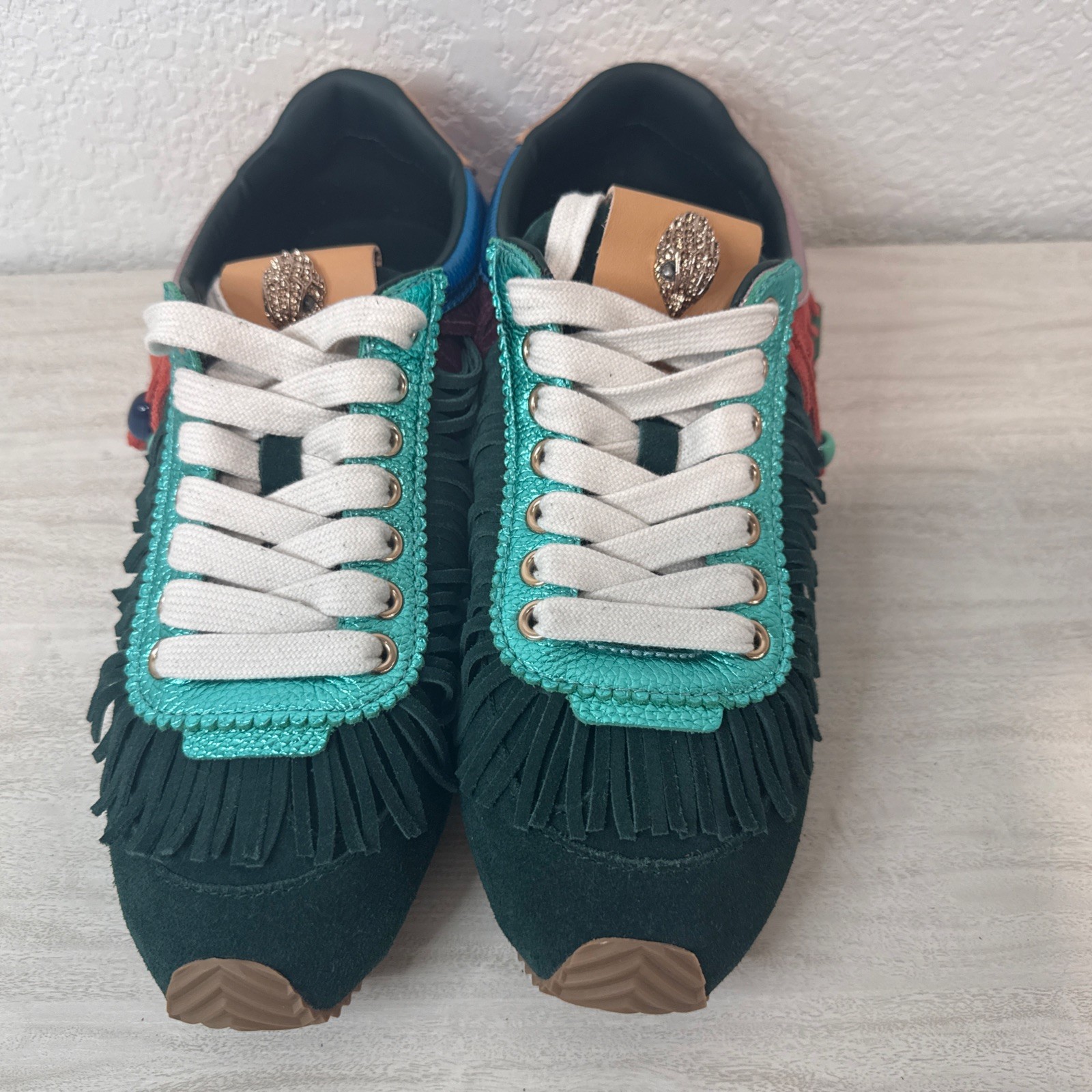 Kurt Geiger London Islington Green Suede Beaded Tassel Fringe Sne Shoe 8.5 Women