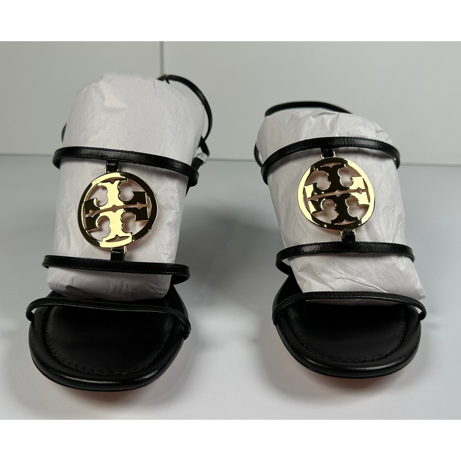 Tory Burch Capri Miller Leather Wedge Sandals Black Size 8 NIB #06S