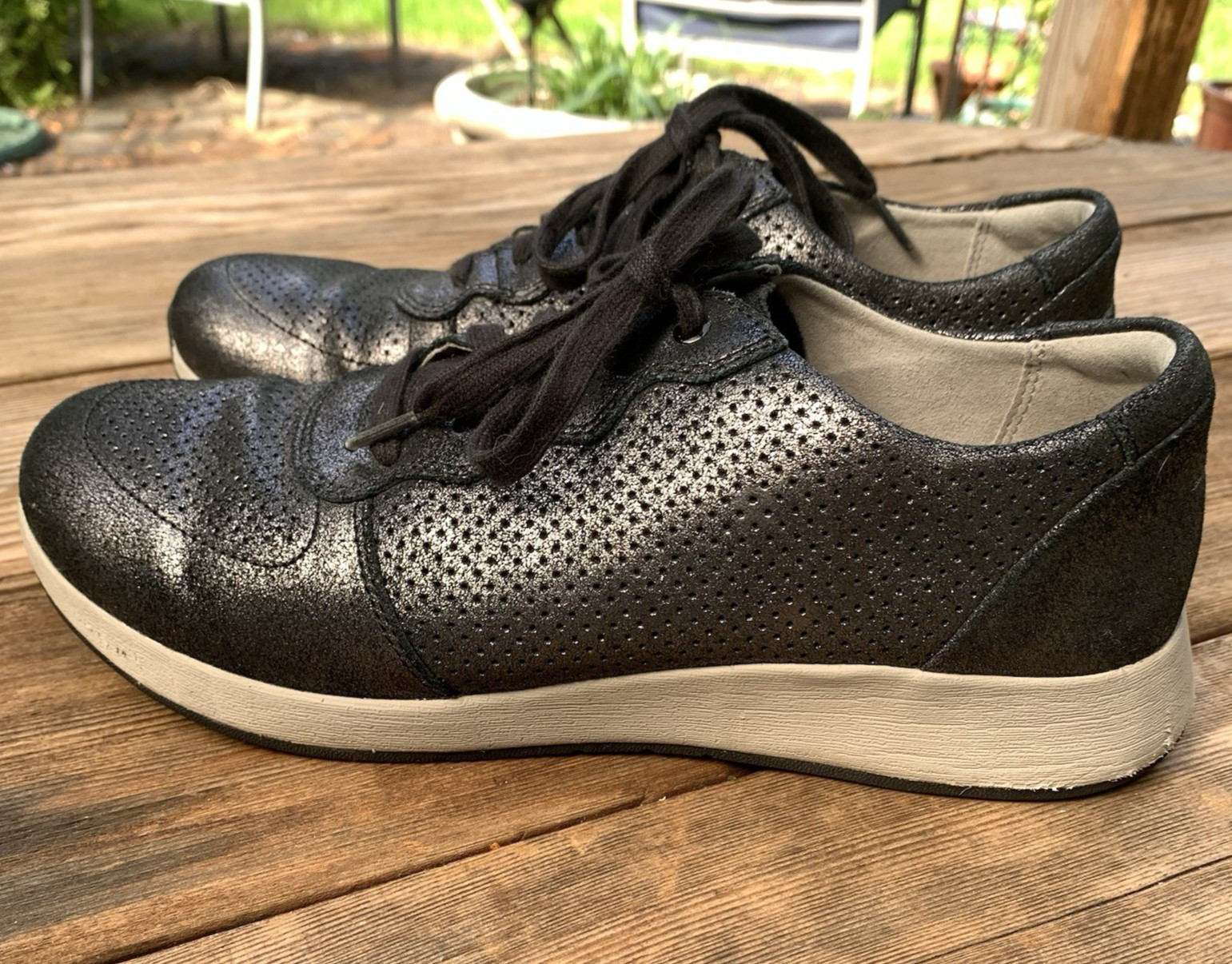 DANSKO Christina Leather Lace Up Sneaker Shoes Black Metallic Size 40 (US 9)