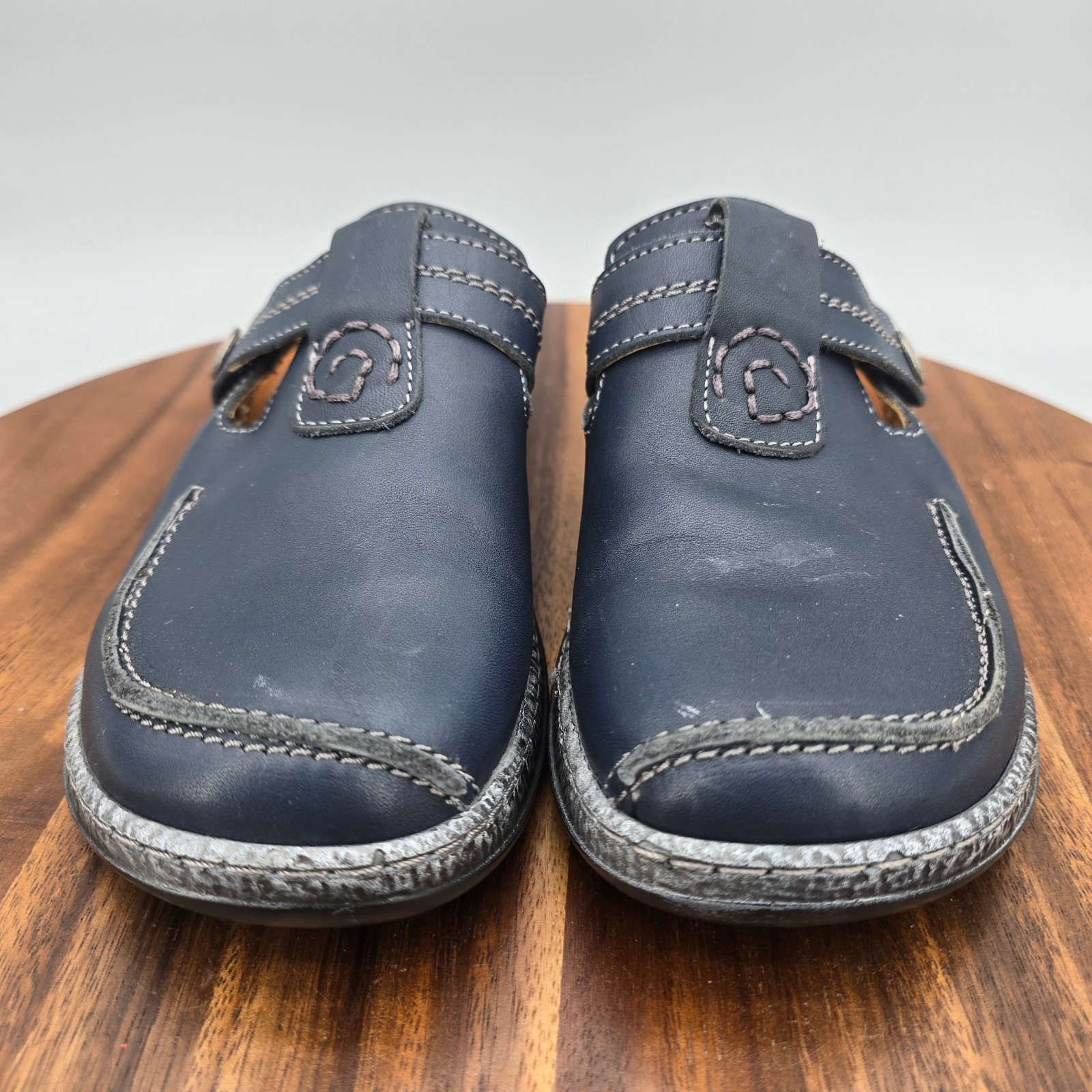 Spring Step Shoes Womens 6.5 37 Navy Blue Leather Slip On Comfort Mules Clogs