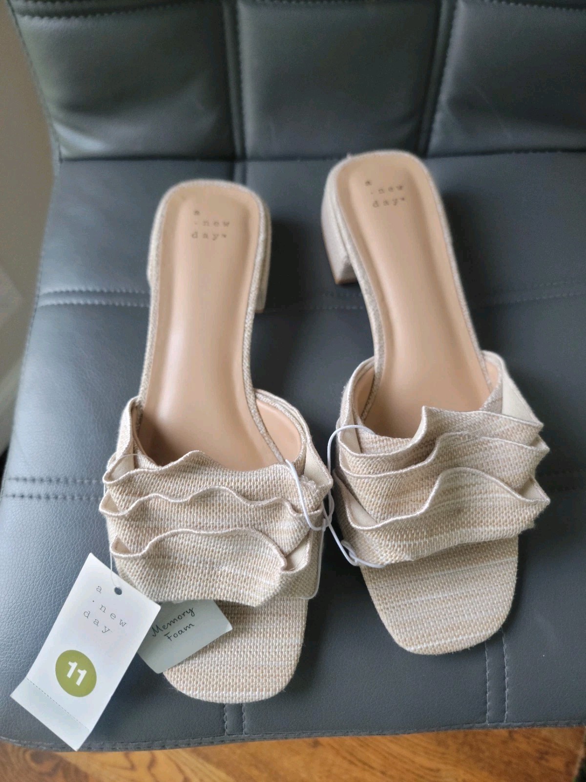 Women’s Lyta Raffia Ruffle Sandals with Memory Foam Insole – A New Day NWT Sz 11