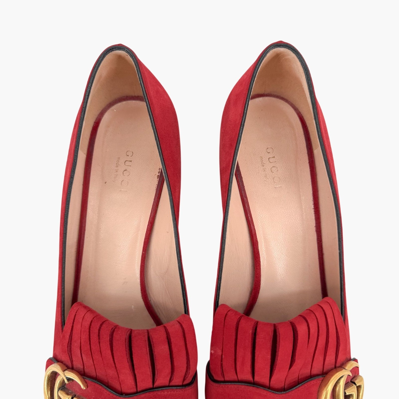 Gucci GG Marmont Fringe Loafer Pumps Heels Red Suede Size 41.5 US 11.5 Women’s