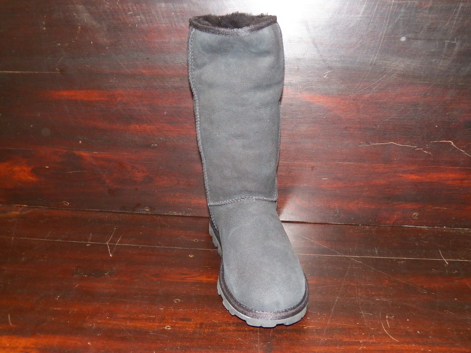 New Womens UGG Essential Tall Black Sheepskin Warm Winter Boots Rugged Heel