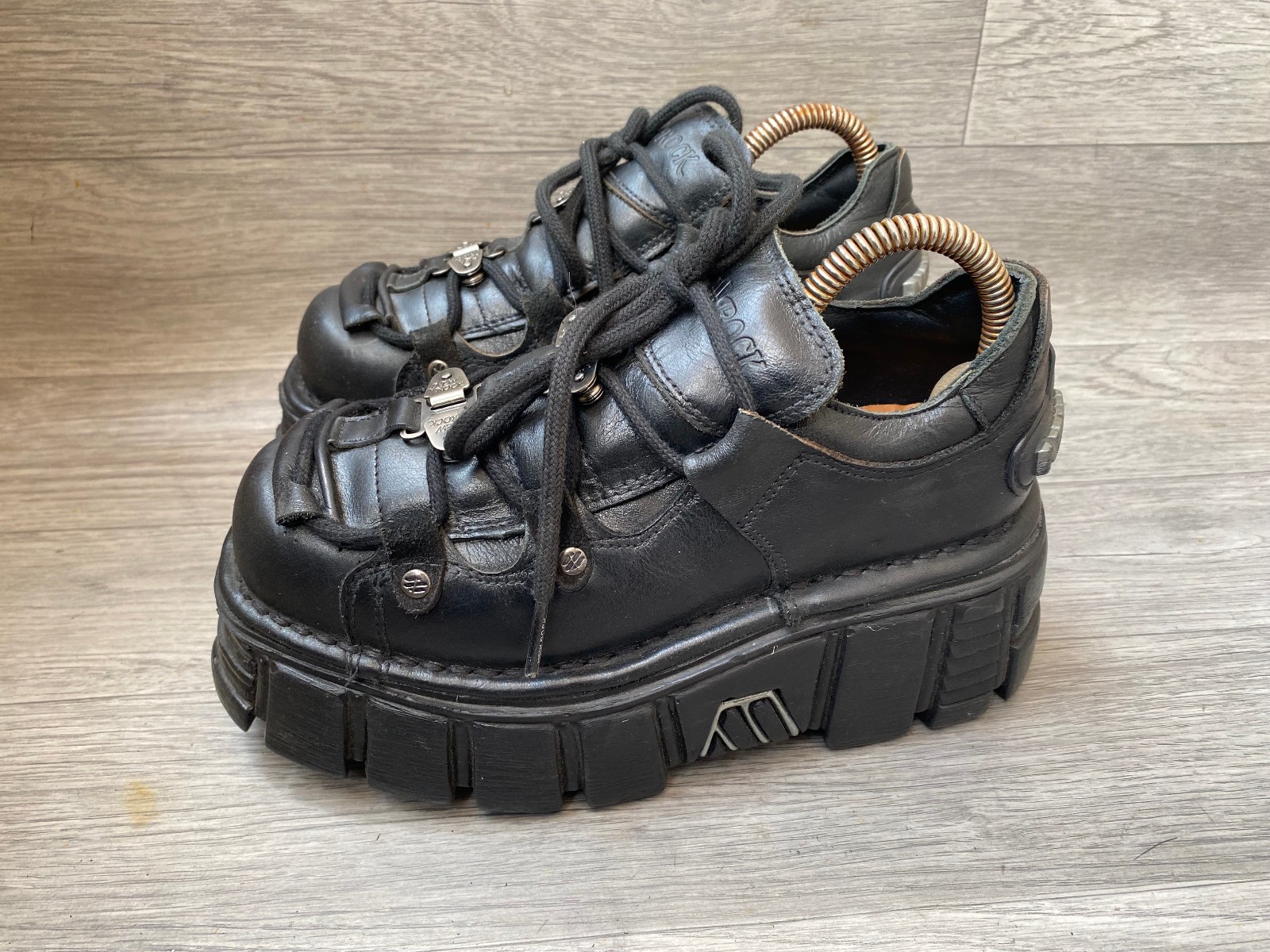 New rock platform black grunge leather chunky shoes sz 36 us 5.5