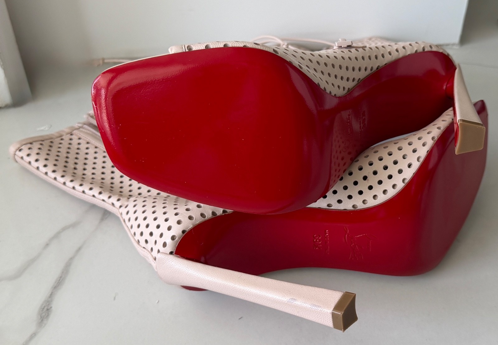 Christian Louboutin Open Condora Booty 100 in Leche Leather 39 1/2