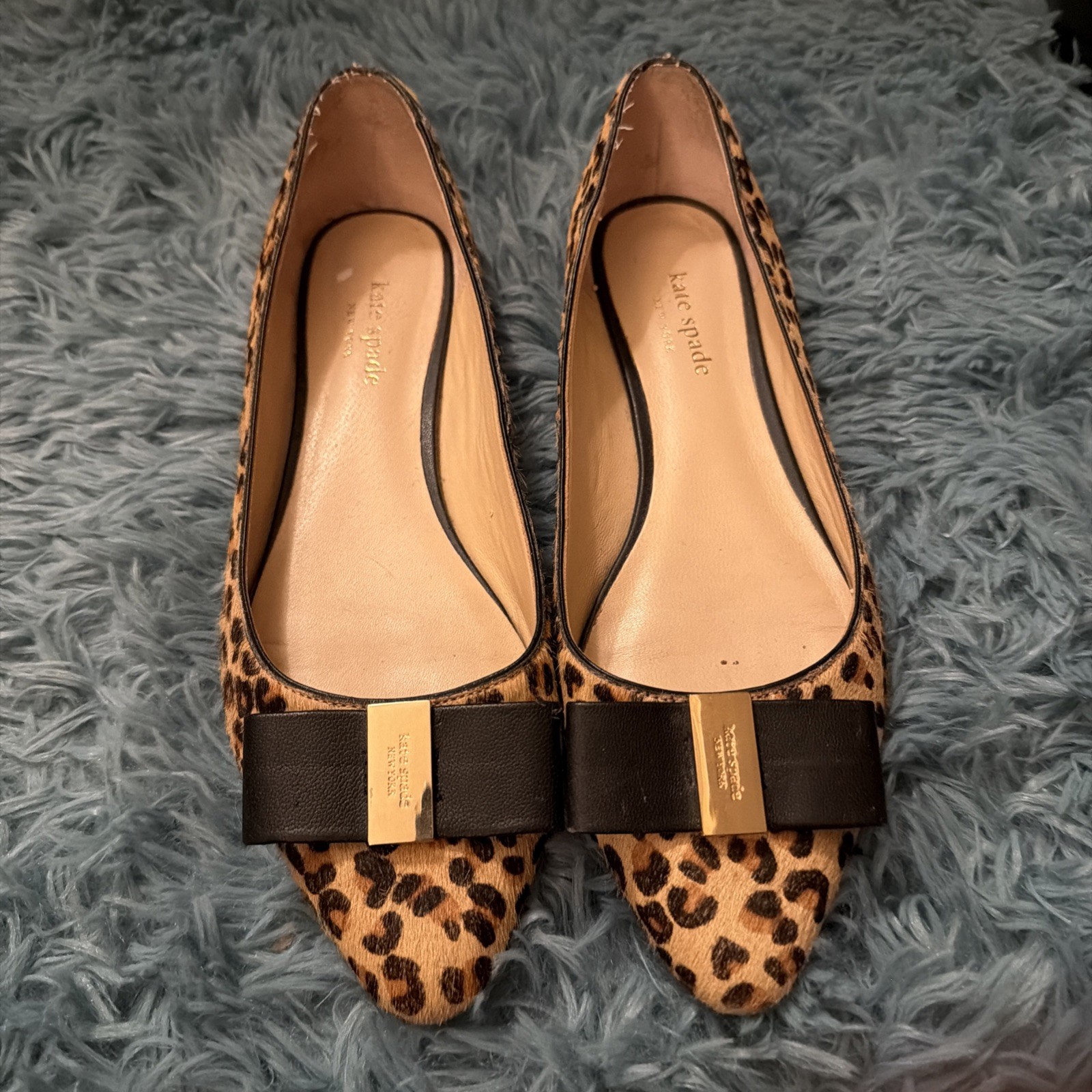 Kate Spade Nora Leopard Print Calf Hair Ballet Flats with Bow 8.5