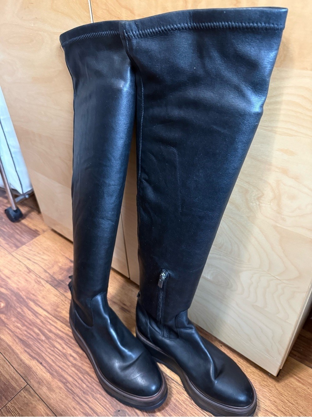 Black Platform Knee-High Leather Like Boots