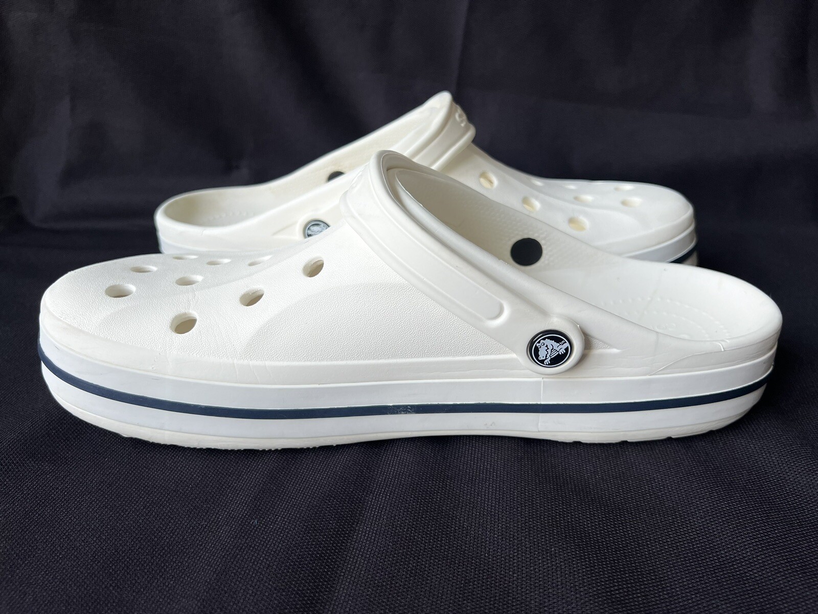 Crocs Bayaband Clog White Navy Logo 205089-126 Men’s Size 13 EUC Fast Shipping